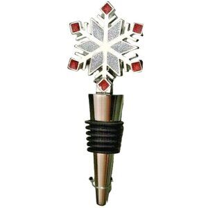 Silver Snowflake Wine Bottle Stopper Red Square Rhinestones Holiday Gift New
